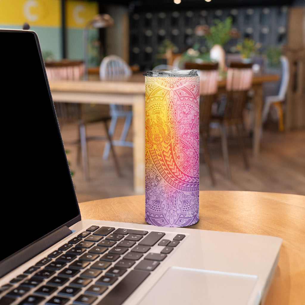 Hawaiian Turtles and Leis Skinny Tumbler Tribal Kakau Pattern Magical Rainbow Sky LT03 - Polynesian Pride