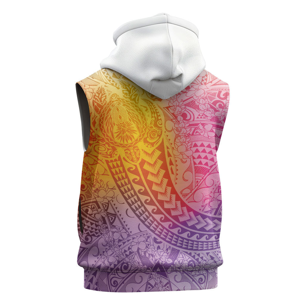 Hawaiian Turtles and Leis Sleeveless Hoodie Tribal Kakau Pattern Magical Rainbow Sky LT03 - Polynesian Pride