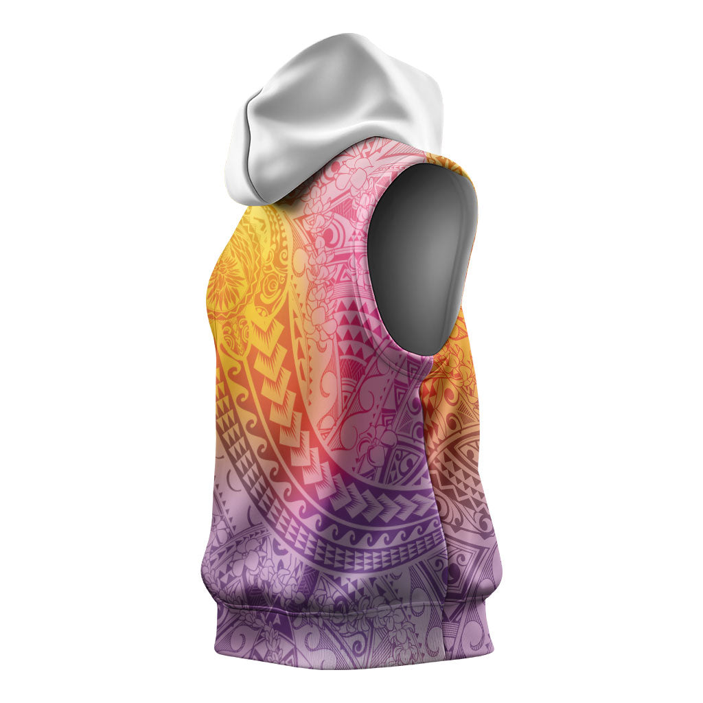 Hawaiian Turtles and Leis Sleeveless Hoodie Tribal Kakau Pattern Magical Rainbow Sky LT03 - Polynesian Pride