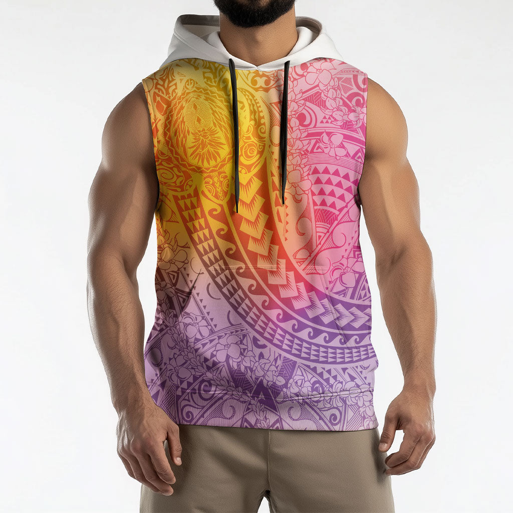 Hawaiian Turtles and Leis Sleeveless Hoodie Tribal Kakau Pattern Magical Rainbow Sky LT03 - Polynesian Pride