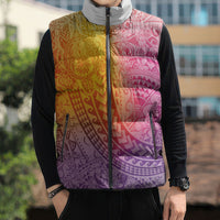 Hawaiian Turtles and Leis Sleeveless Puffer Jacket Tribal Kakau Pattern Magical Rainbow Sky LT03 - Polynesian Pride