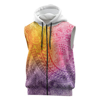 Hawaiian Turtles and Leis Sleeveless Zip Hoodie Tribal Kakau Pattern Magical Rainbow Sky LT03 Multicolor - Polynesian Pride