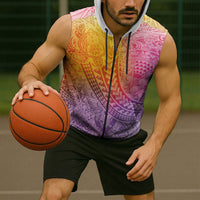 Hawaiian Turtles and Leis Sleeveless Zip Hoodie Tribal Kakau Pattern Magical Rainbow Sky LT03 - Polynesian Pride