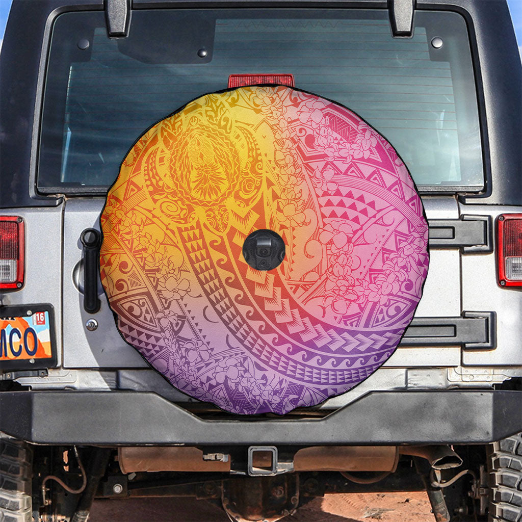 Hawaiian Turtles and Leis Spare Tire Cover Tribal Kakau Pattern Magical Rainbow Sky LT03 Multicolor - Polynesian Pride