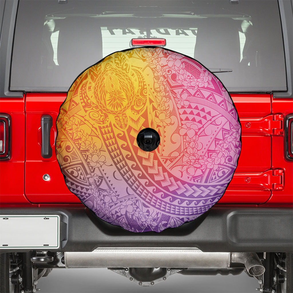 Hawaiian Turtles and Leis Spare Tire Cover Tribal Kakau Pattern Magical Rainbow Sky LT03 - Polynesian Pride