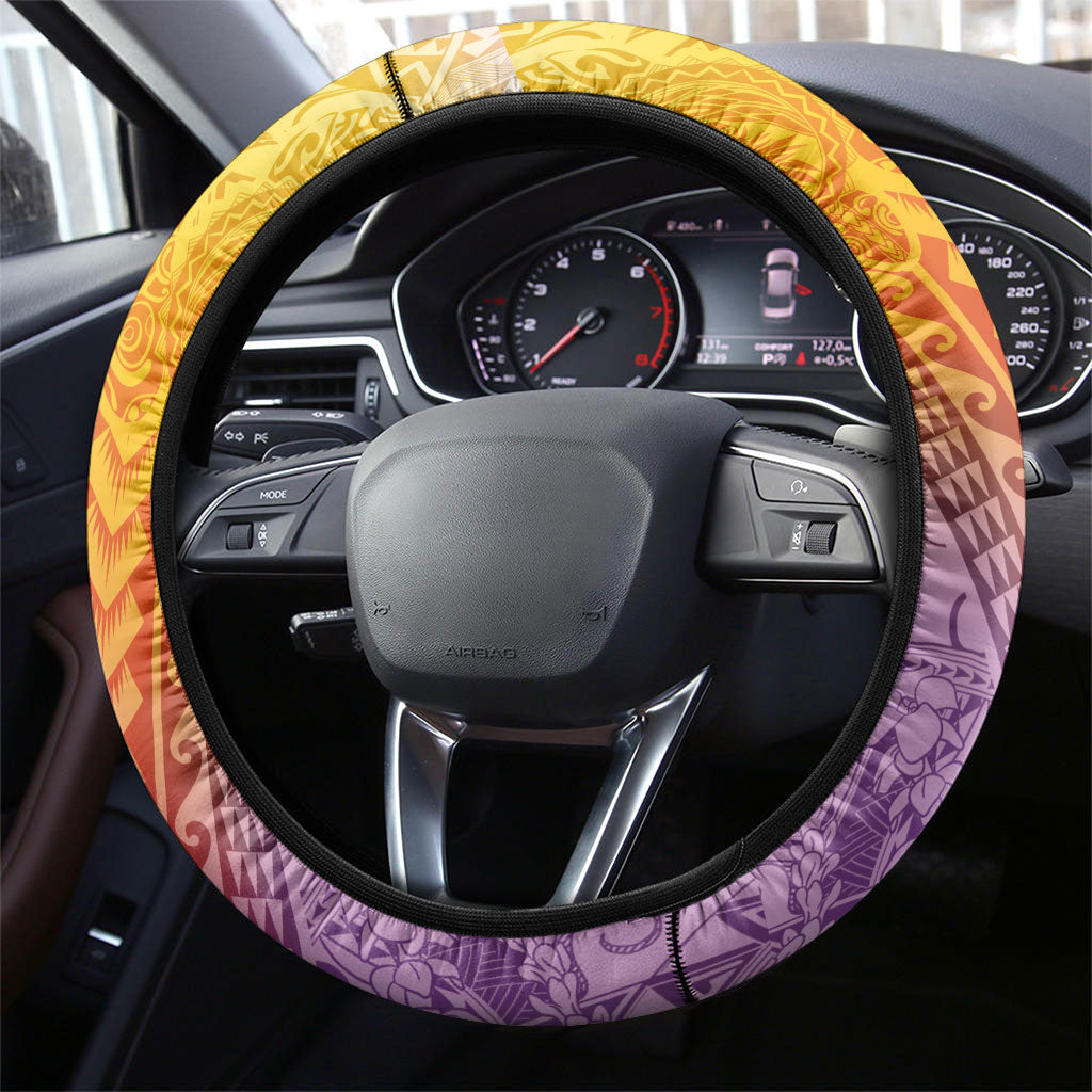 Hawaiian Turtles and Leis Steering Wheel Cover Tribal Kakau Pattern Magical Rainbow Sky LT03 - Polynesian Pride