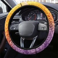 Hawaiian Turtles and Leis Steering Wheel Cover Tribal Kakau Pattern Magical Rainbow Sky LT03 - Polynesian Pride