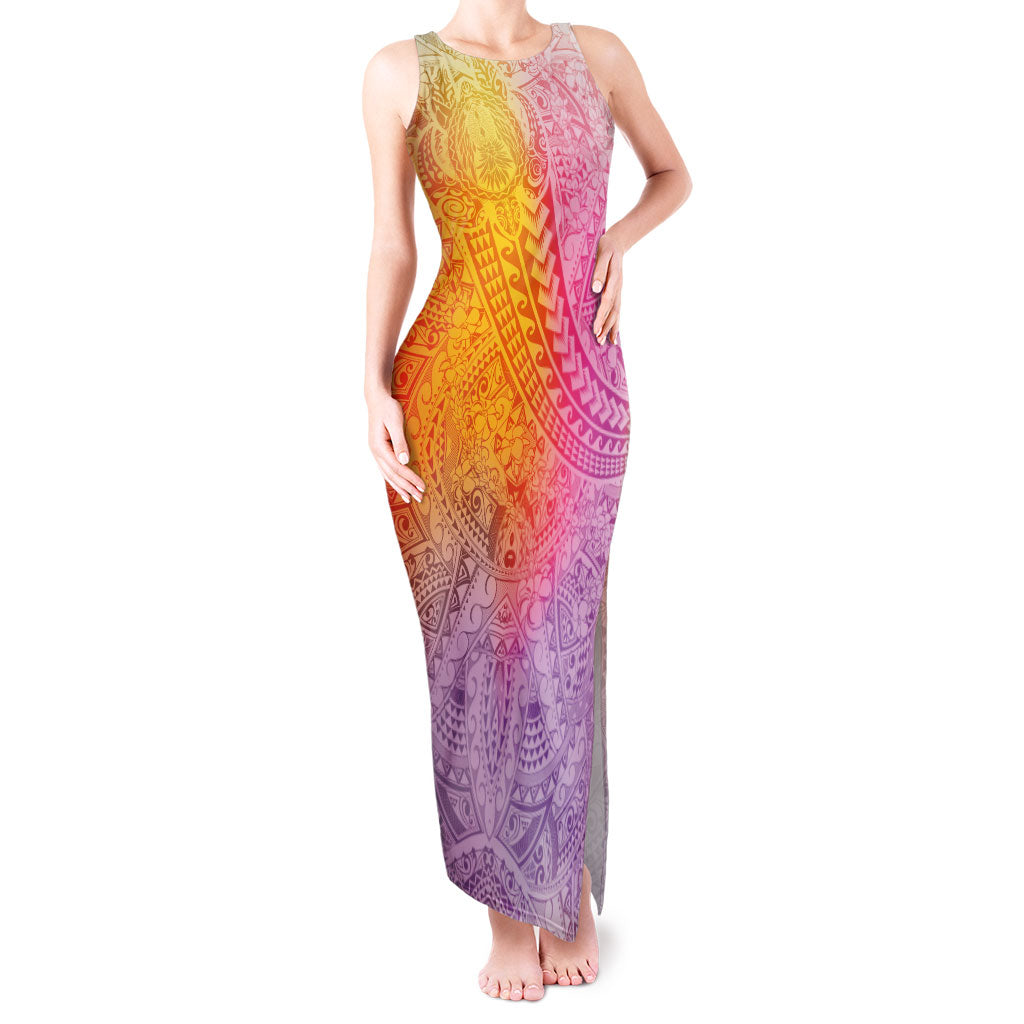 Hawaiian Turtles and Leis Tank Maxi Dress Tribal Kakau Pattern Magical Rainbow Sky LT03 Women Multicolor - Polynesian Pride