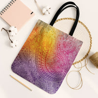 Hawaiian Turtles and Leis Tote Bag Tribal Kakau Pattern Magical Rainbow Sky LT03 Black Strap One Size Multicolor - Polynesian Pride