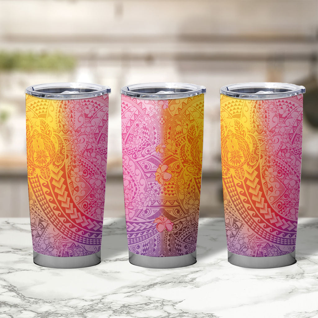 Hawaiian Turtles and Leis Tumbler Cup Tribal Kakau Pattern Magical Rainbow Sky LT03 - Polynesian Pride