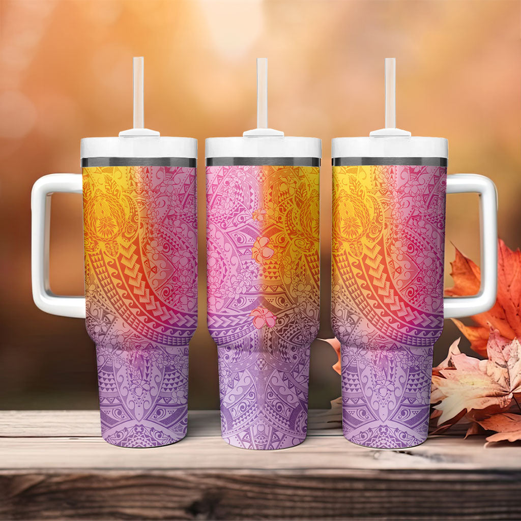 Hawaiian Turtles and Leis Tumbler With Handle Tribal Kakau Pattern Magical Rainbow Sky LT03 - Polynesian Pride