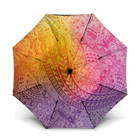 Hawaiian Turtles and Leis Umbrella Tribal Kakau Pattern Magical Rainbow Sky LT03 One Size Folded 11.42 inch Opened Diameter 37.4 inch Multicolor - Polynesian Pride
