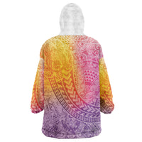 Hawaiian Turtles and Leis Wearable Blanket Hoodie Tribal Kakau Pattern Magical Rainbow Sky LT03 - Polynesian Pride