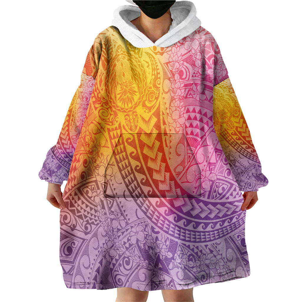 Hawaiian Turtles and Leis Wearable Blanket Hoodie Tribal Kakau Pattern Magical Rainbow Sky LT03 - Polynesian Pride