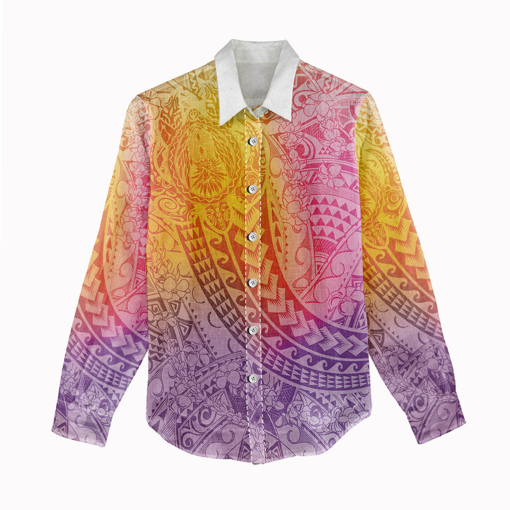 Hawaiian Turtles and Leis Women Casual Shirt Tribal Kakau Pattern Magical Rainbow Sky LT03 - Polynesian Pride