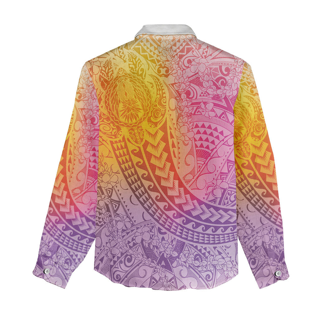 Hawaiian Turtles and Leis Women Casual Shirt Tribal Kakau Pattern Magical Rainbow Sky LT03 - Polynesian Pride