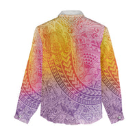 Hawaiian Turtles and Leis Women Casual Shirt Tribal Kakau Pattern Magical Rainbow Sky LT03 - Polynesian Pride