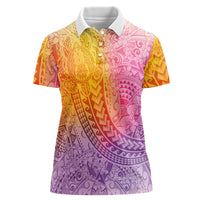 Hawaiian Turtles and Leis Women Polo Shirt Tribal Kakau Pattern Magical Rainbow Sky LT03 Female Multicolor - Polynesian Pride