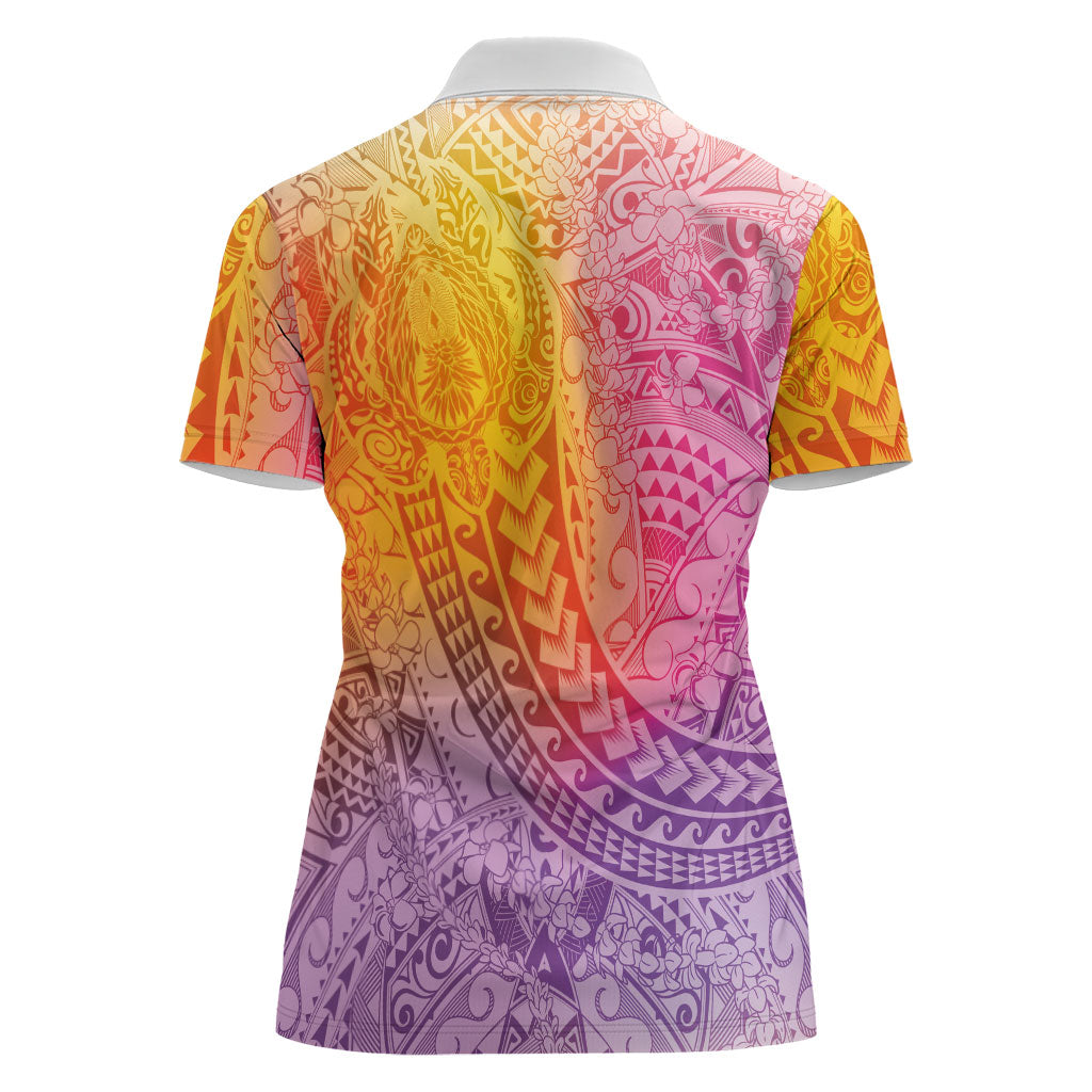 Hawaiian Turtles and Leis Women Polo Shirt Tribal Kakau Pattern Magical Rainbow Sky LT03 - Polynesian Pride