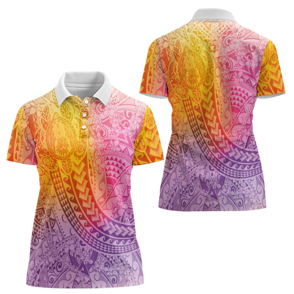 Hawaiian Turtles and Leis Women Polo Shirt Tribal Kakau Pattern Magical Rainbow Sky LT03 - Polynesian Pride