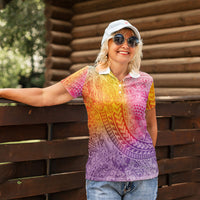 Hawaiian Turtles and Leis Women Polo Shirt Tribal Kakau Pattern Magical Rainbow Sky LT03 - Polynesian Pride