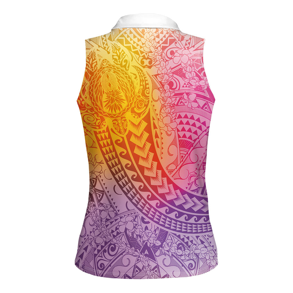 Hawaiian Turtles and Leis Women Sleeveless Polo Shirt Tribal Kakau Pattern Magical Rainbow Sky LT03 - Polynesian Pride