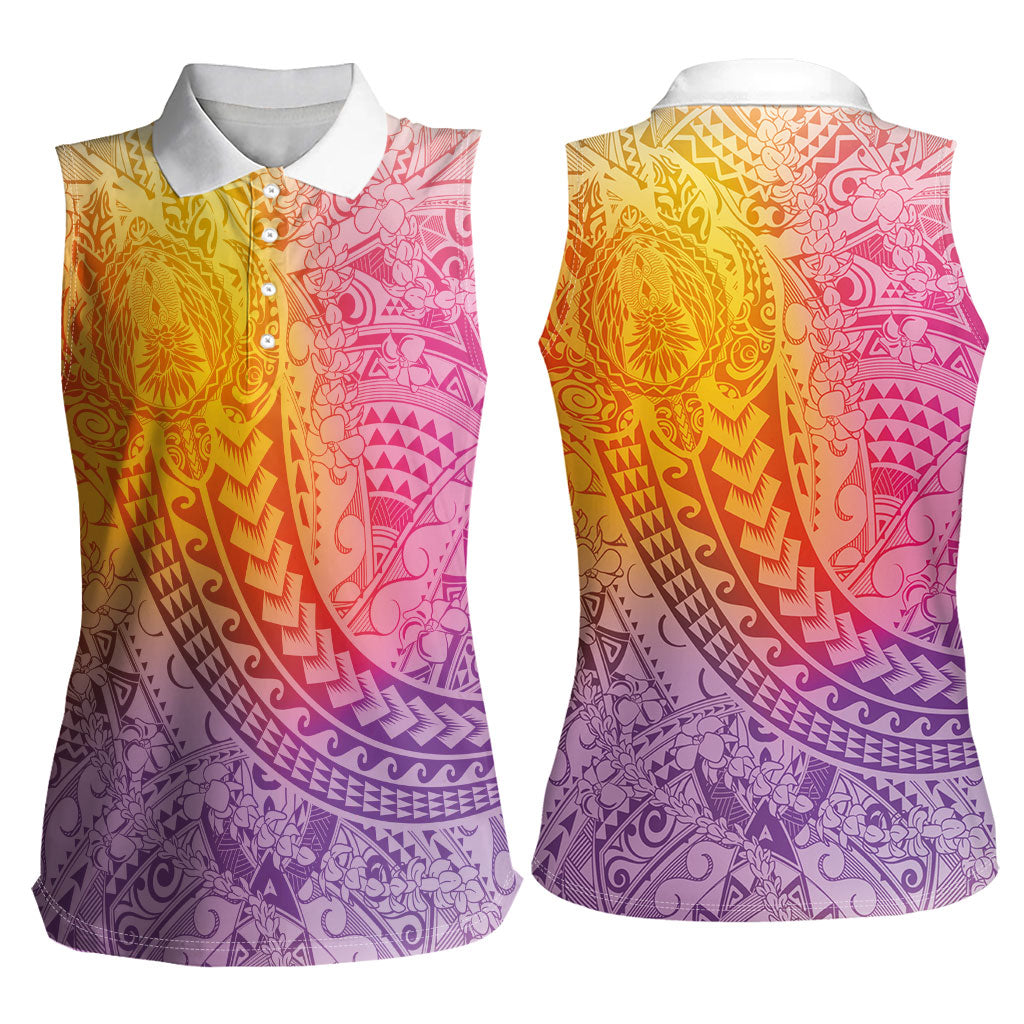 Hawaiian Turtles and Leis Women Sleeveless Polo Shirt Tribal Kakau Pattern Magical Rainbow Sky LT03 - Polynesian Pride
