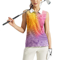 Hawaiian Turtles and Leis Women Sleeveless Polo Shirt Tribal Kakau Pattern Magical Rainbow Sky LT03 - Polynesian Pride