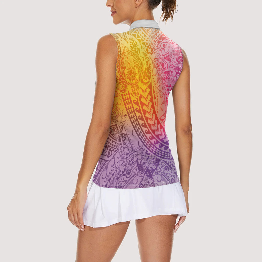 Hawaiian Turtles and Leis Women Sleeveless Polo Shirt Tribal Kakau Pattern Magical Rainbow Sky LT03 - Polynesian Pride