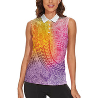 Hawaiian Turtles and Leis Women Sleeveless Polo Shirt Tribal Kakau Pattern Magical Rainbow Sky LT03 - Polynesian Pride
