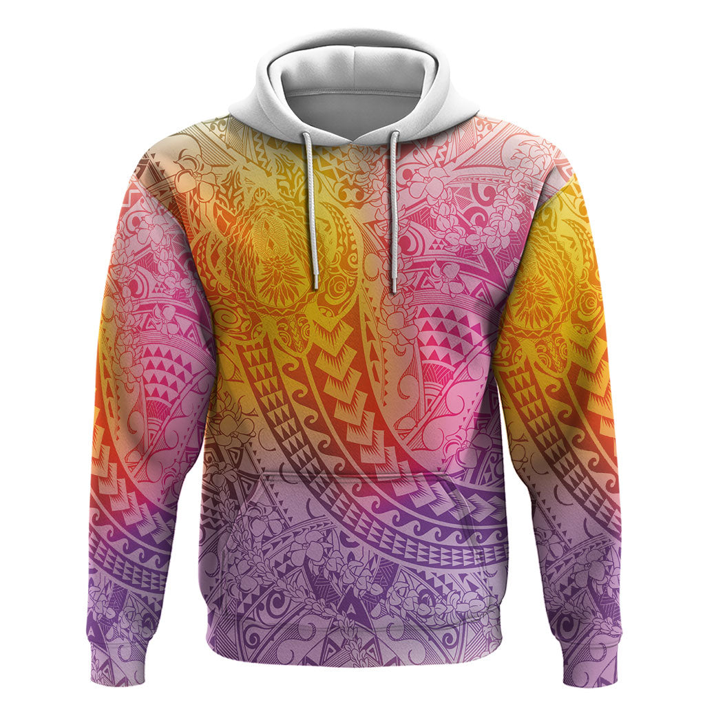 Hawaiian Turtles and Leis Zip Hoodie Tribal Kakau Pattern Magical Rainbow Sky LT03 Pullover Hoodie Multicolor - Polynesian Pride