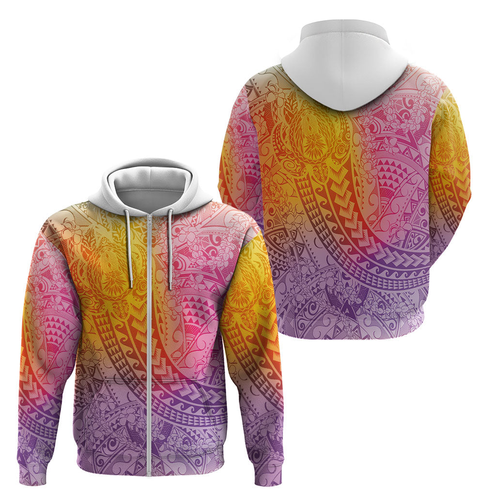 Hawaiian Turtles and Leis Zip Hoodie Tribal Kakau Pattern Magical Rainbow Sky LT03 - Polynesian Pride