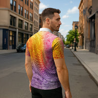 Hawaiian Turtles and Leis Zipper Polo Shirt Tribal Kakau Pattern Magical Rainbow Sky LT03 - Polynesian Pride