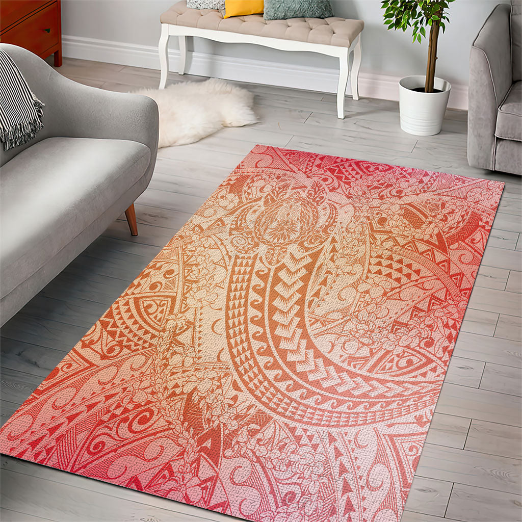 Hawaiian Turtles and Leis Area Rug Tribal Kakau Pattern Peach Fuzz Color LT03 - Polynesian Pride