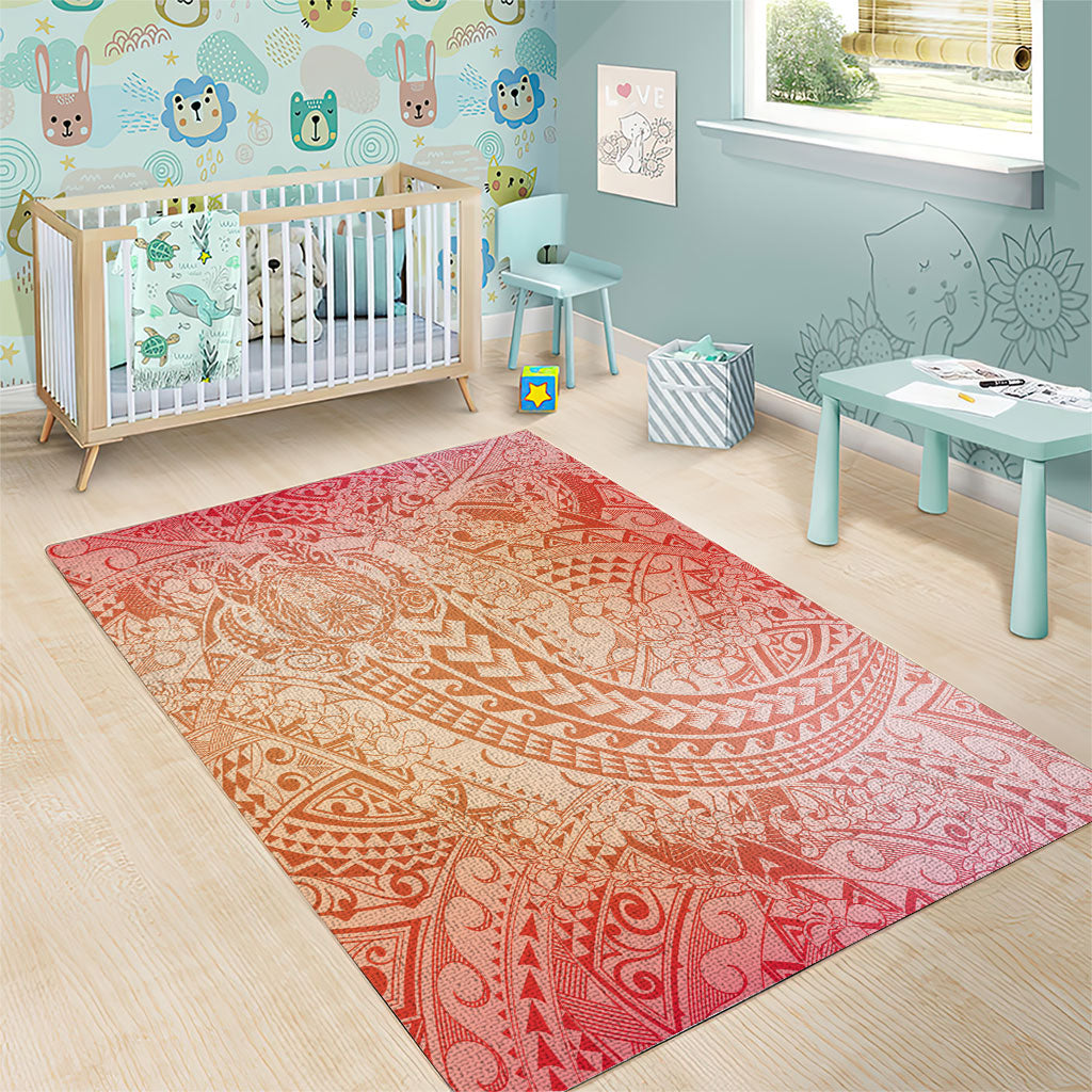 Hawaiian Turtles and Leis Area Rug Tribal Kakau Pattern Peach Fuzz Color LT03 - Polynesian Pride
