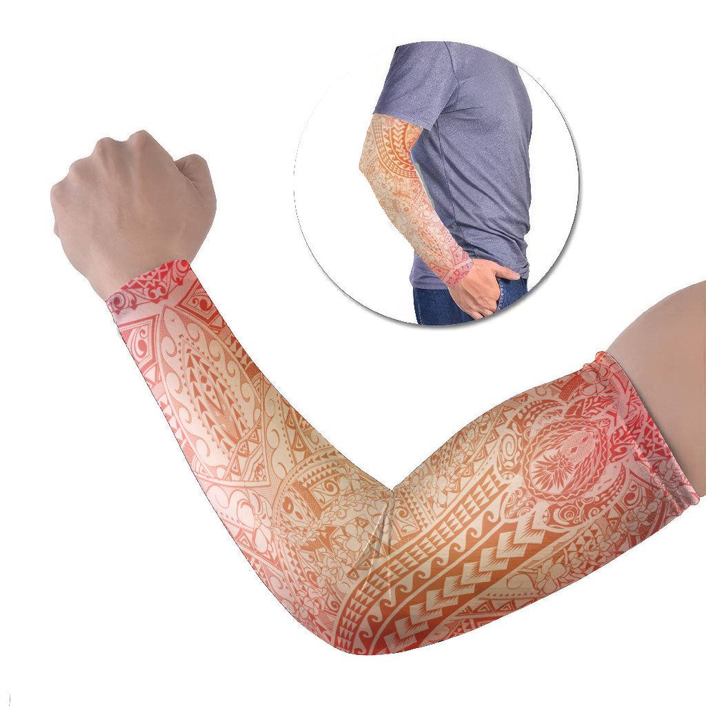 Hawaiian Turtles and Leis Arm Sleeves Tribal Kakau Pattern Peach Fuzz Color LT03 Set of 2 Peach Fuzz - Polynesian Pride