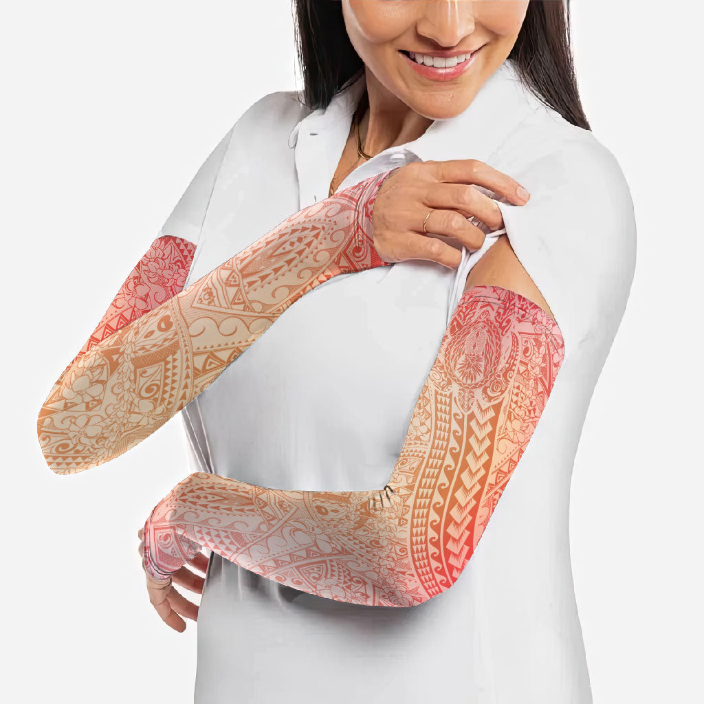 Hawaiian Turtles and Leis Arm Sleeves Tribal Kakau Pattern Peach Fuzz Color LT03 - Polynesian Pride