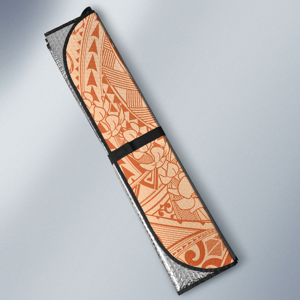 Hawaiian Turtles and Leis Auto Sun Shade Tribal Kakau Pattern Peach Fuzz Color LT03 - Polynesian Pride
