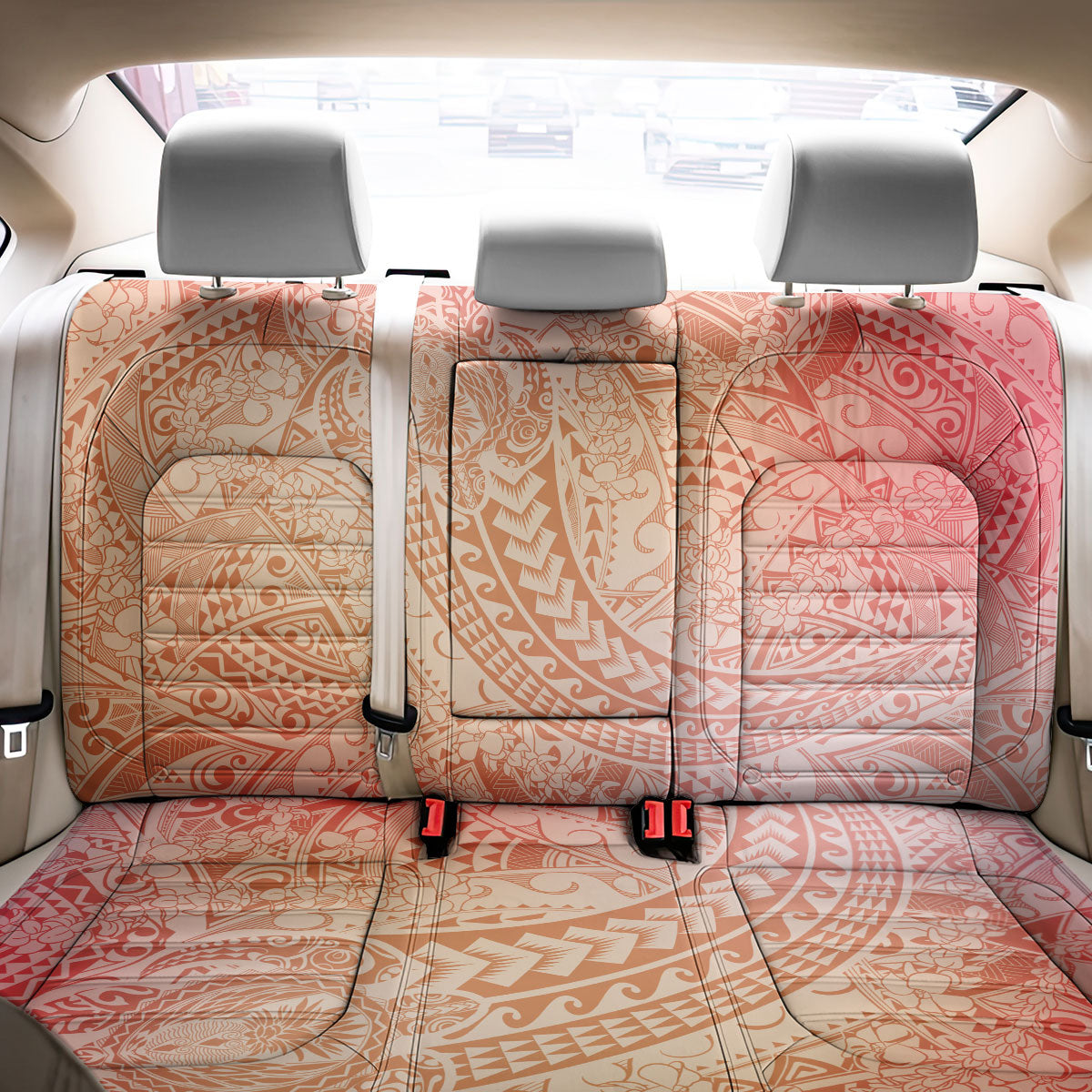 Hawaiian Turtles and Leis Back Car Seat Cover Tribal Kakau Pattern Peach Fuzz Color LT03 - Polynesian Pride