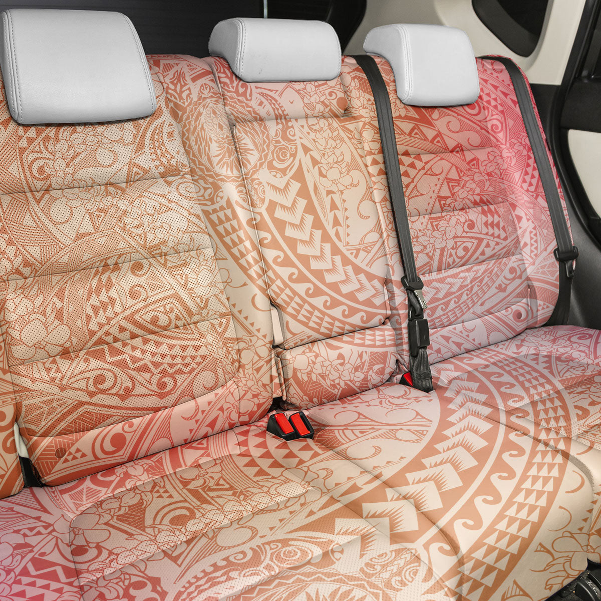 Hawaiian Turtles and Leis Back Car Seat Cover Tribal Kakau Pattern Peach Fuzz Color LT03 - Polynesian Pride