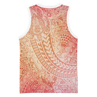 Hawaiian Turtles and Leis Basketball Jersey Tribal Kakau Pattern Peach Fuzz Color LT03 - Polynesian Pride