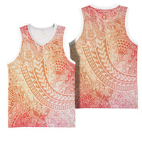 Hawaiian Turtles and Leis Basketball Jersey Tribal Kakau Pattern Peach Fuzz Color LT03 - Polynesian Pride