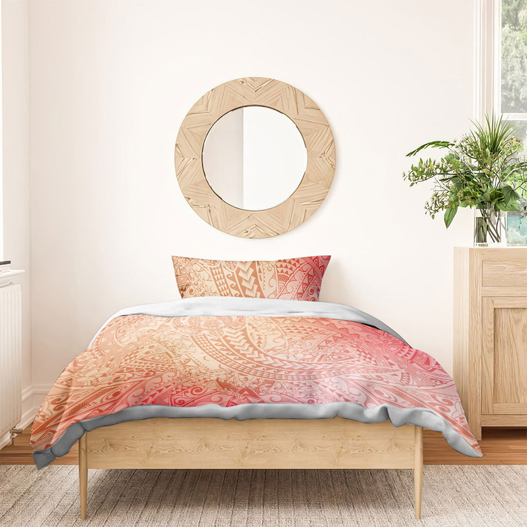 Hawaiian Turtles and Leis Bedding Set Tribal Kakau Pattern Peach Fuzz Color LT03 - Polynesian Pride