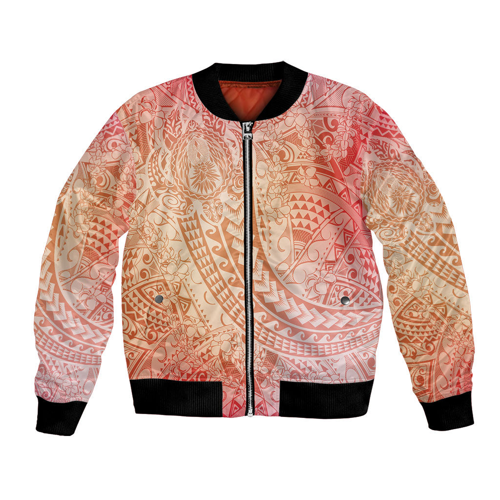 Hawaiian Turtles and Leis Bomber Jacket Tribal Kakau Pattern Peach Fuzz Color LT03 Unisex Peach Fuzz - Polynesian Pride