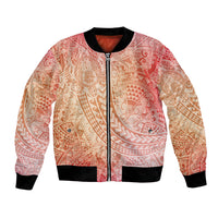 Hawaiian Turtles and Leis Bomber Jacket Tribal Kakau Pattern Peach Fuzz Color LT03 Unisex Peach Fuzz - Polynesian Pride