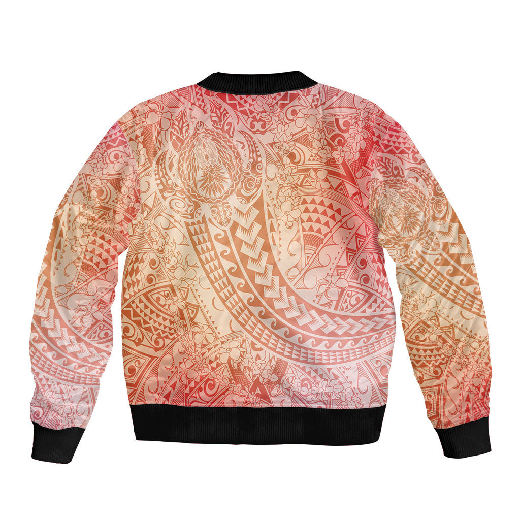 Hawaiian Turtles and Leis Bomber Jacket Tribal Kakau Pattern Peach Fuzz Color LT03 - Polynesian Pride