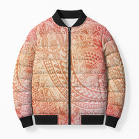 Hawaiian Turtles and Leis Bomber Puffer Jacket Tribal Kakau Pattern Peach Fuzz Color LT03 Unisex Peach Fuzz - Polynesian Pride