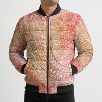 Hawaiian Turtles and Leis Bomber Puffer Jacket Tribal Kakau Pattern Peach Fuzz Color LT03 - Polynesian Pride