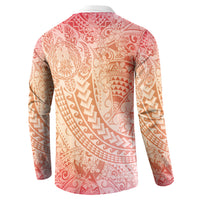 Hawaiian Turtles and Leis Button Sweatshirt Tribal Kakau Pattern Peach Fuzz Color LT03 - Polynesian Pride