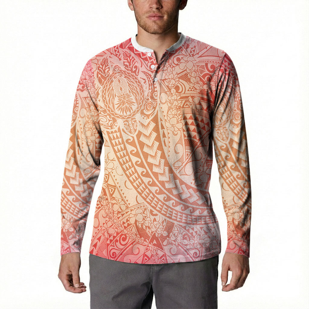 Hawaiian Turtles and Leis Button Sweatshirt Tribal Kakau Pattern Peach Fuzz Color LT03 - Polynesian Pride